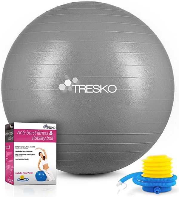 TRESKO Gymnastikball mit GRATIS Übungsposter inkl. Luftpumpe 85cm / 300kg